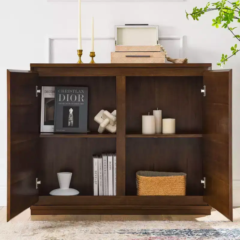 GDFStudio Suches Modern Wood Grain 2-Door Sideboard with Outlet Holes