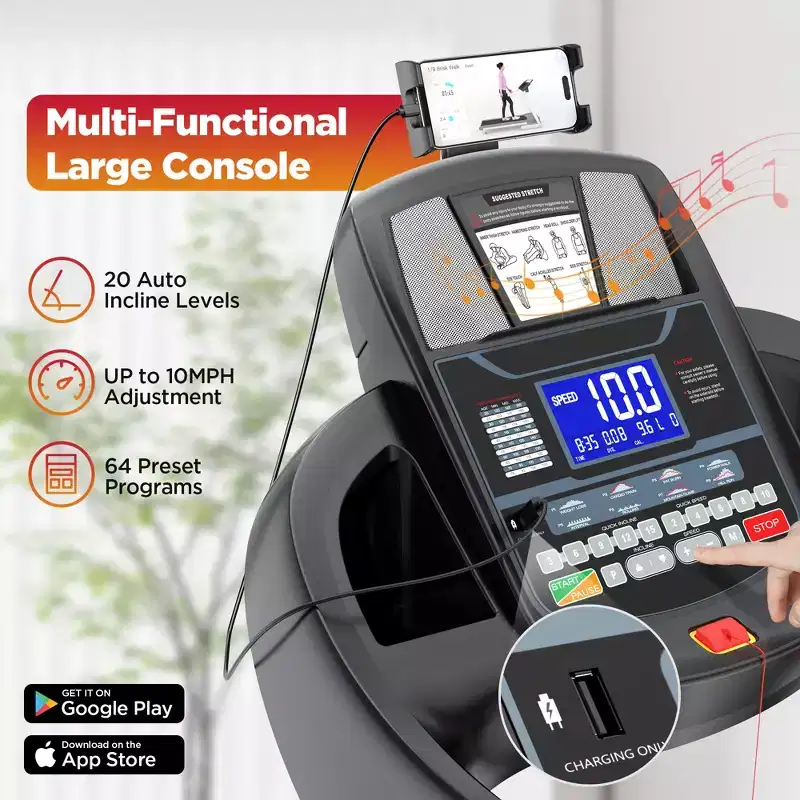 Treadmill Clearance, 4.75HP Jogging Walking Treadmill for Home/Office, 20 Auto Incline, 300 Lb Capacity, 12MPH, Bluetooth, APP & Free Train Courses