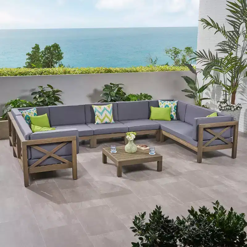 Christopher Knight Home Dominic 8 piece Outdoor Acacia Wood U-shaped Sectional Seating Set with Cushions