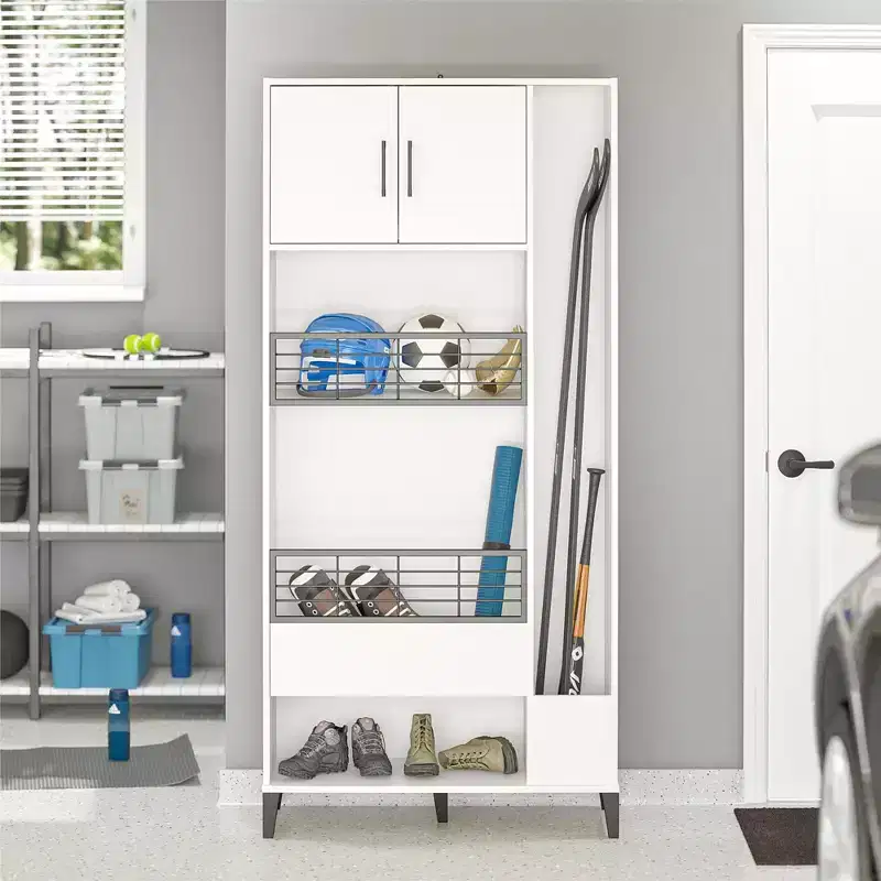 Wood Sports Storage Cabinet for Garage & Home Organization