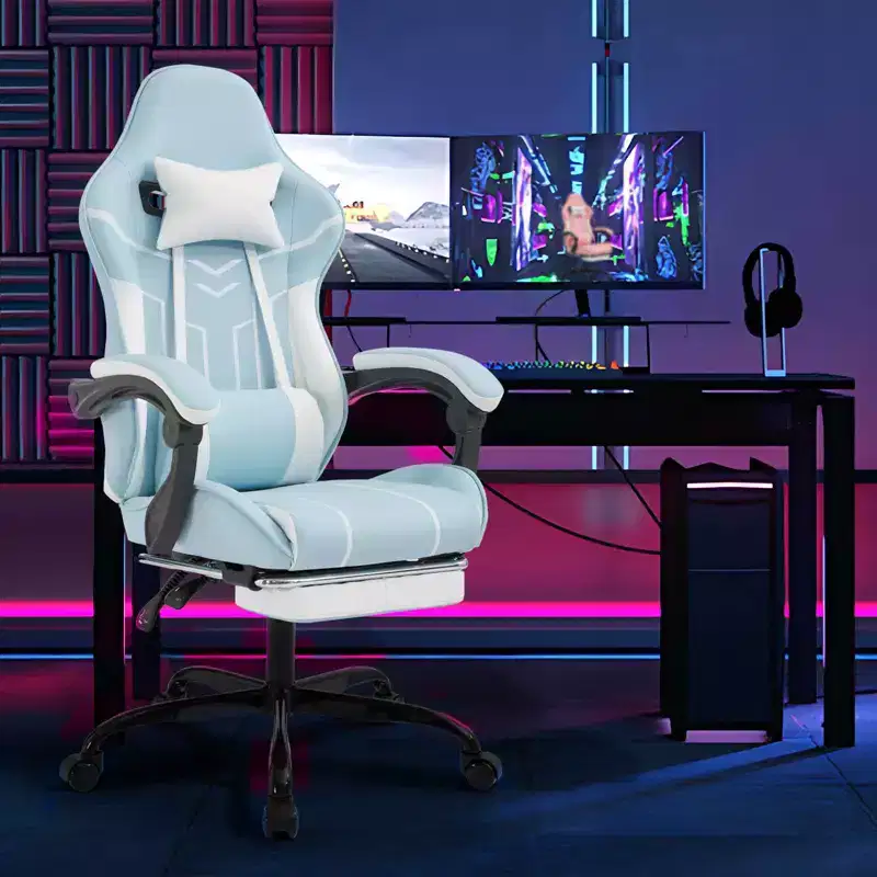 MAYEERTY Gaming Chair, Computer Chair, Ergonomic Chair with Footrest Lumbar Backrest for Living Room Blue