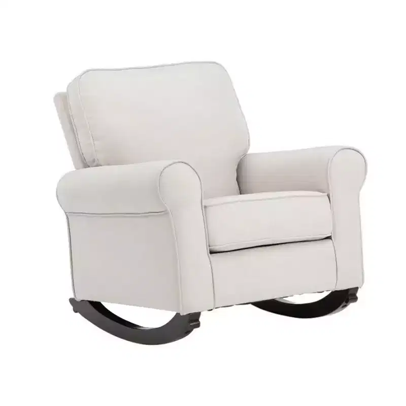 Royal Hampton 37 Inch Rocking Chair, Pocket Coil Seat, Wood Frame, Soft Beige Upholstery