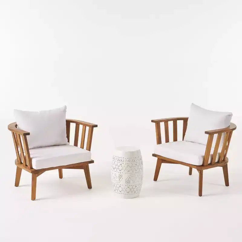Palmo 3pc Acacia Wood Club Chairs & Table Set: Outdoor Seating, Water-Resistant - Christopher Knight Home