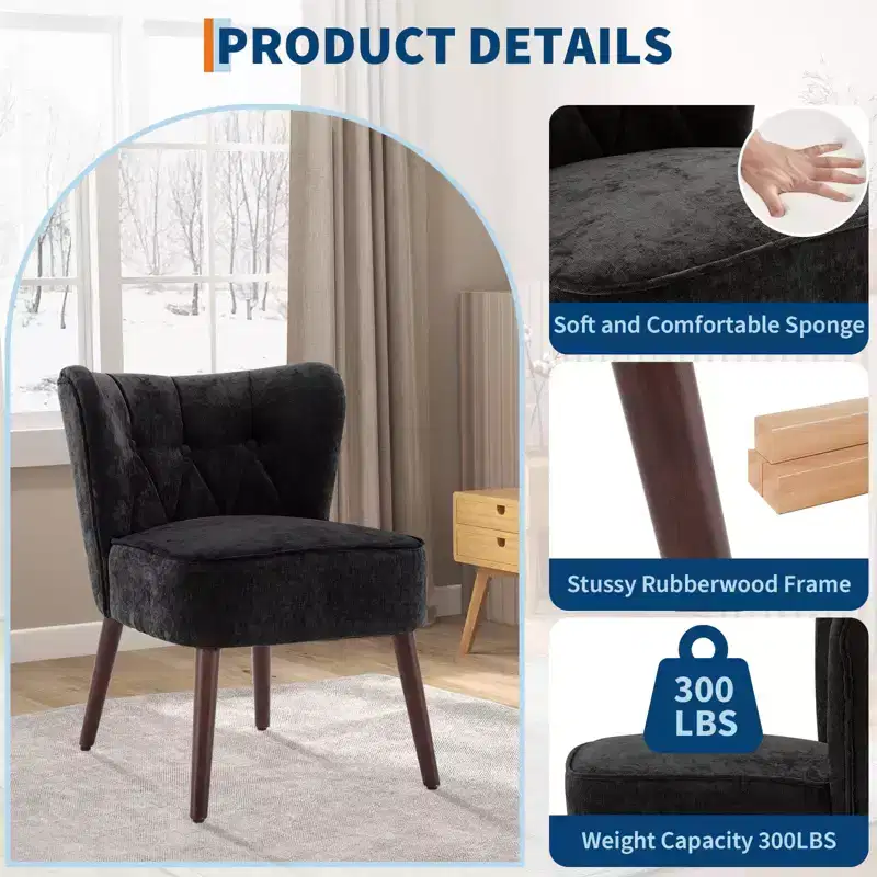 GustoWave Mid Century Accent Chair with Solid Wood Legs, Modern Upholstered Wingback Living Room Chair, Dining Chairs
