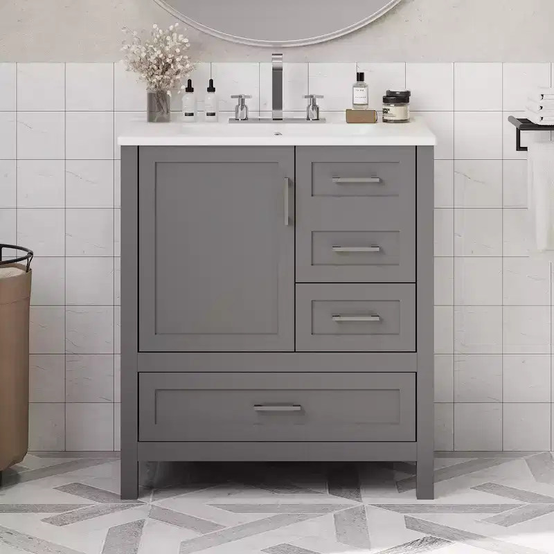 Bathroom Vanity with Sink Combo Set,Wood Bathroom Sink Cabinet with Drawers and Doors,With Removable Tray, Hardwood FrameSuitable for bathroom