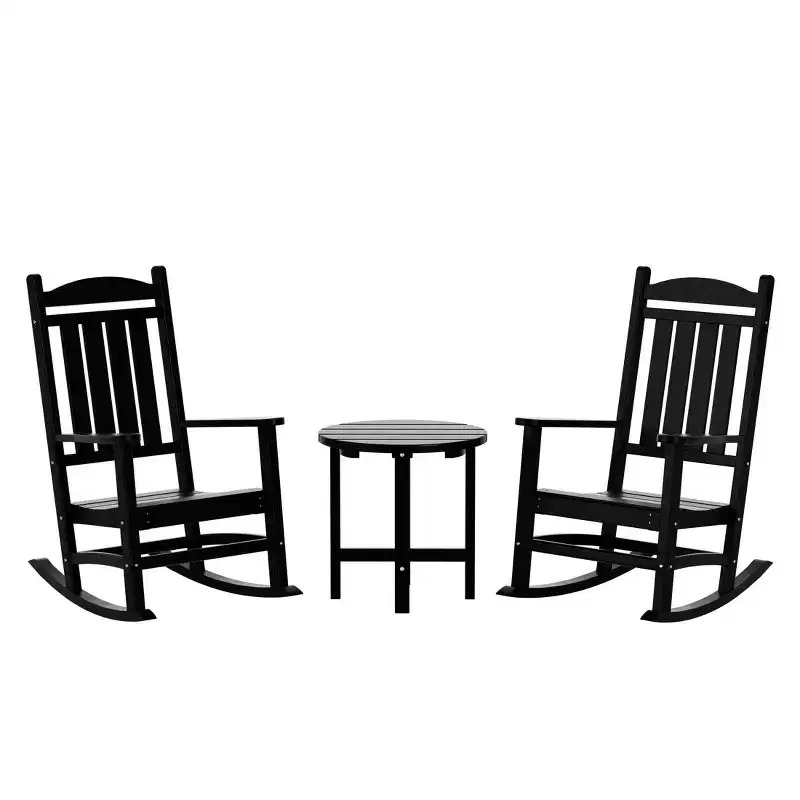 WestinTrends 3 Piece Outdoor Porch Rocking Chairs with Round Side Table Set