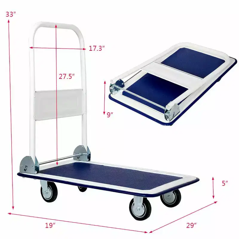 330lbs Platform Cart Dolly Foldable Moving Warehouse Push Hand Truck Blue/Yellow