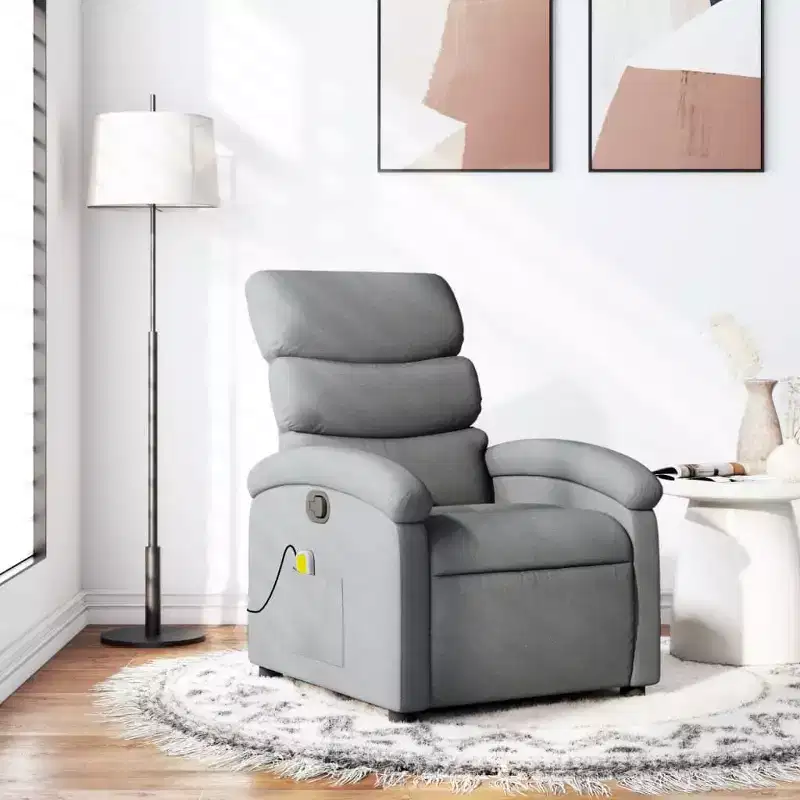 vidaXL Massage Recliner Chair-Manual Adjustable, Light Gray Fabric, Vibration Massage, USB-Powered, Side Pocket, Padded Armchair