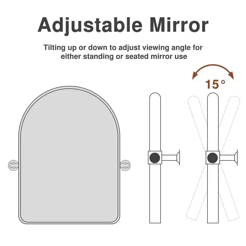 PexFix 36 x 24 Iron Arched Black Pivot Wall Mirror Tilting Bathroom Vanity Mirror Metal Framed Adjustable for Bedroom Living Room