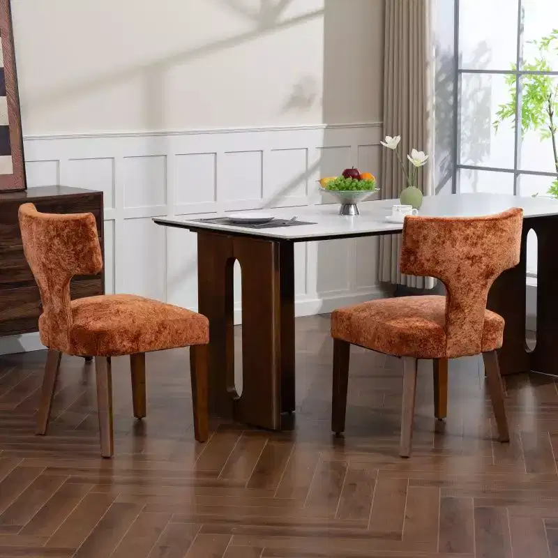 Set of 2 Chenille Upholstered Dining Chairs with Hardwood Frame & Brass Nailhead Trim, 300 lbs