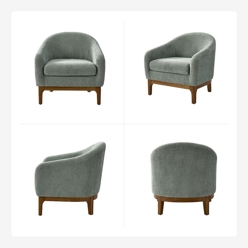 Augus Modern Boucle Accent Barrel Chair with Solid Wood Legs by HULALA HOME