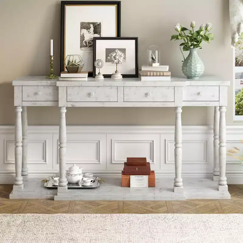 Retro Senior Console Table with 4 Front Facing Storage Drawers and 1 Shelf-ModernLuxe