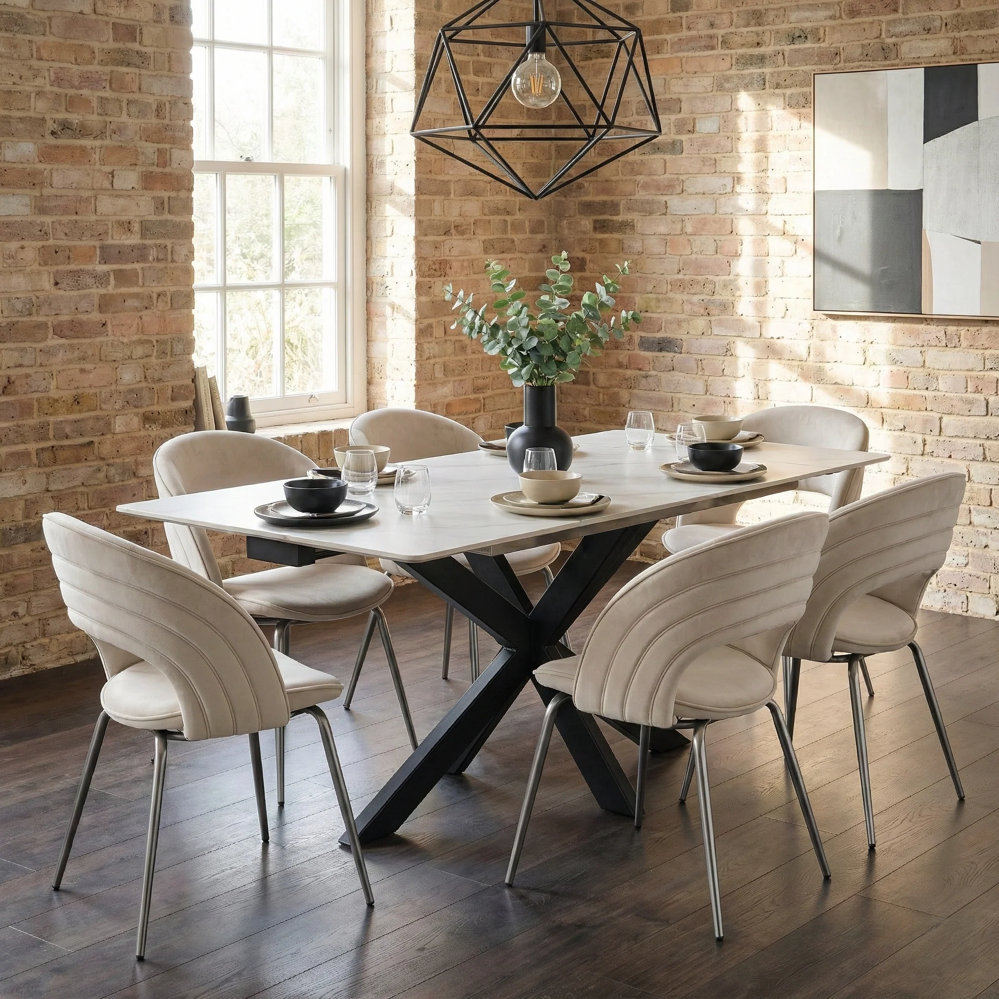 Velvet Dining Chair, Set of 1, Off-White