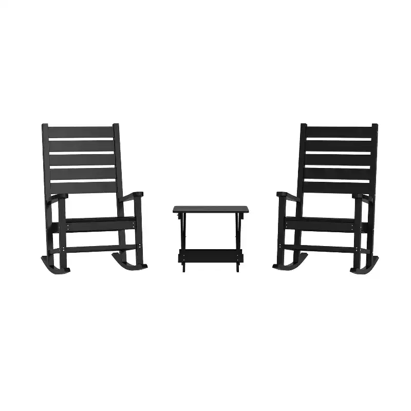 Merrick Lane 3-Piece Chairs/Table Set for All-Weather Indoor/Outdoor Use with 2 Contemporary Rockers and Stylish End Table