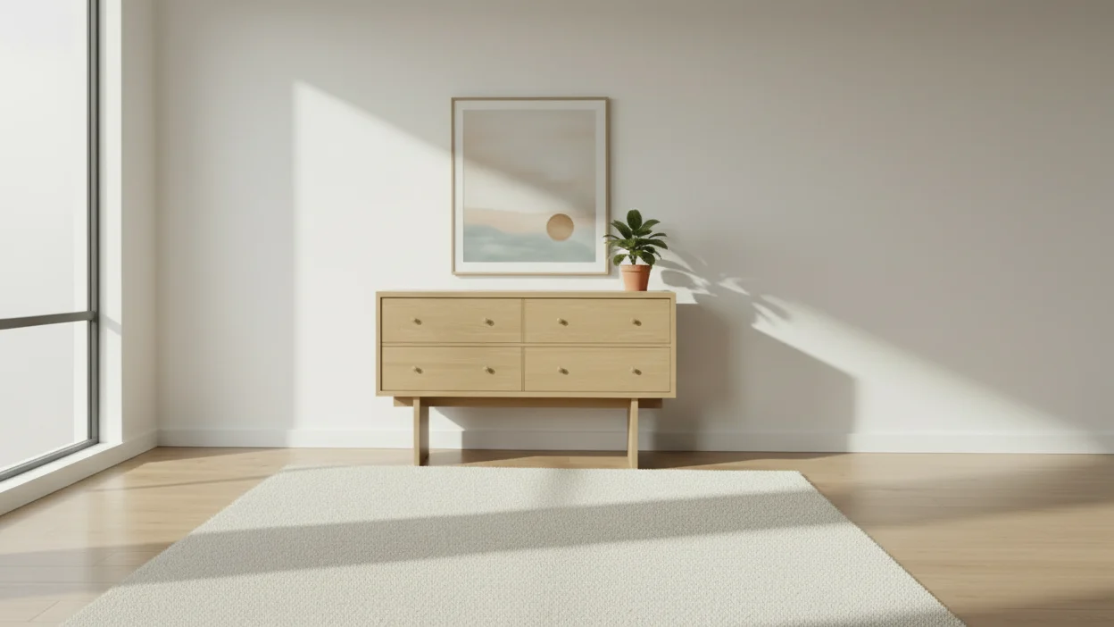 Japanese-Inspired Natural Oak Veneer Sideboard with Brass Handles & Soft-Close Drawers for Living Room