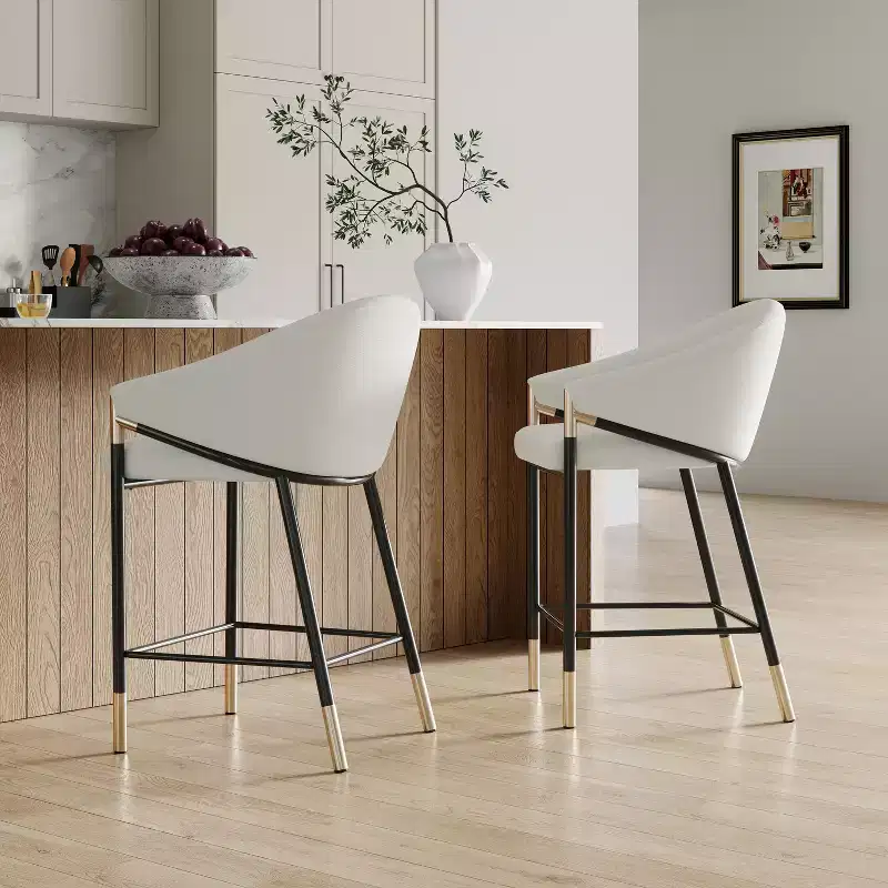 Christopher Knight Home Kalysta Modern Metal Upholstered Counter Stools with Curved Armrests (Set of 2)