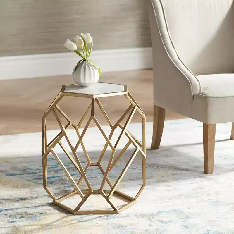 Modern Gold Metal Hexagon Accent Table 20.5