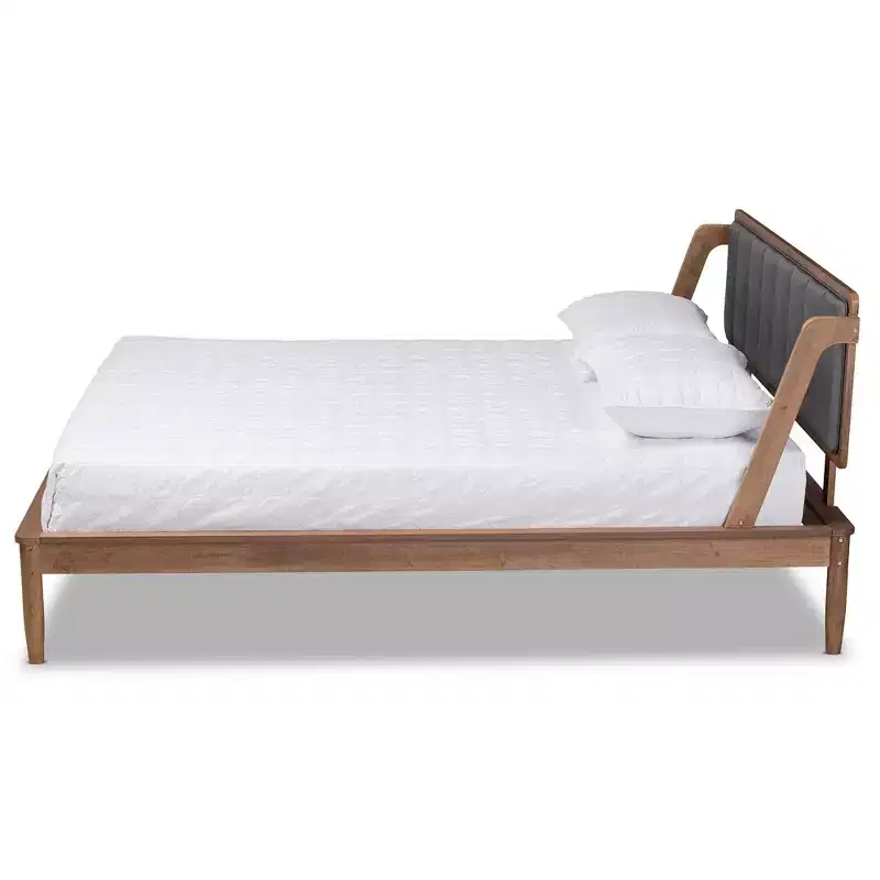 Mid-Century Modern Platform Bed Walnut/Brown/Gray