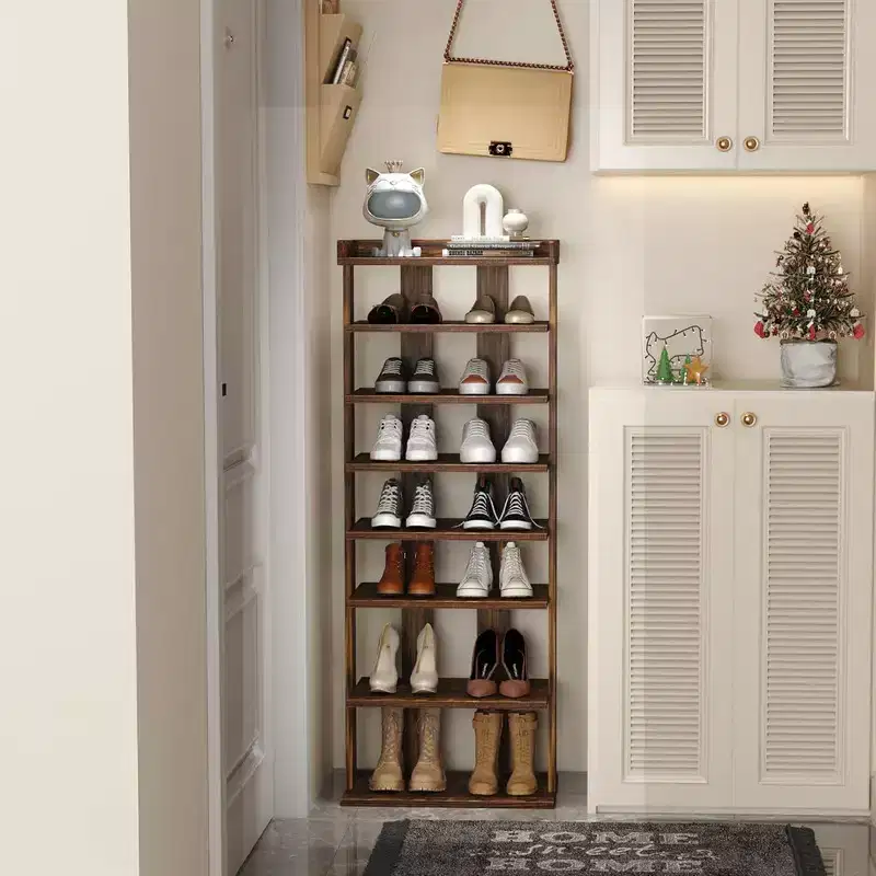 Tree City - Wide 7-Tier 45'' Double Row Wooden Shoe Rack for Entryway & Closet,Holds 14-20 Pairs