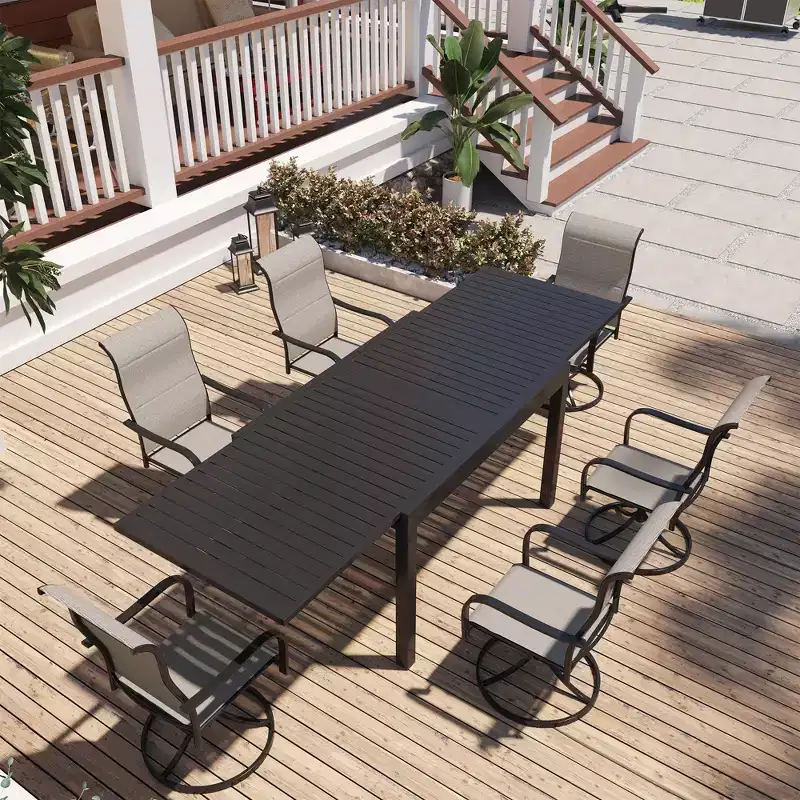 Mondawe 7-Piece Outdoor Patio Dining Set,With 1 Piece Extendable Rectangle Table and 6 Piece 360 Degree Swivel Chair
