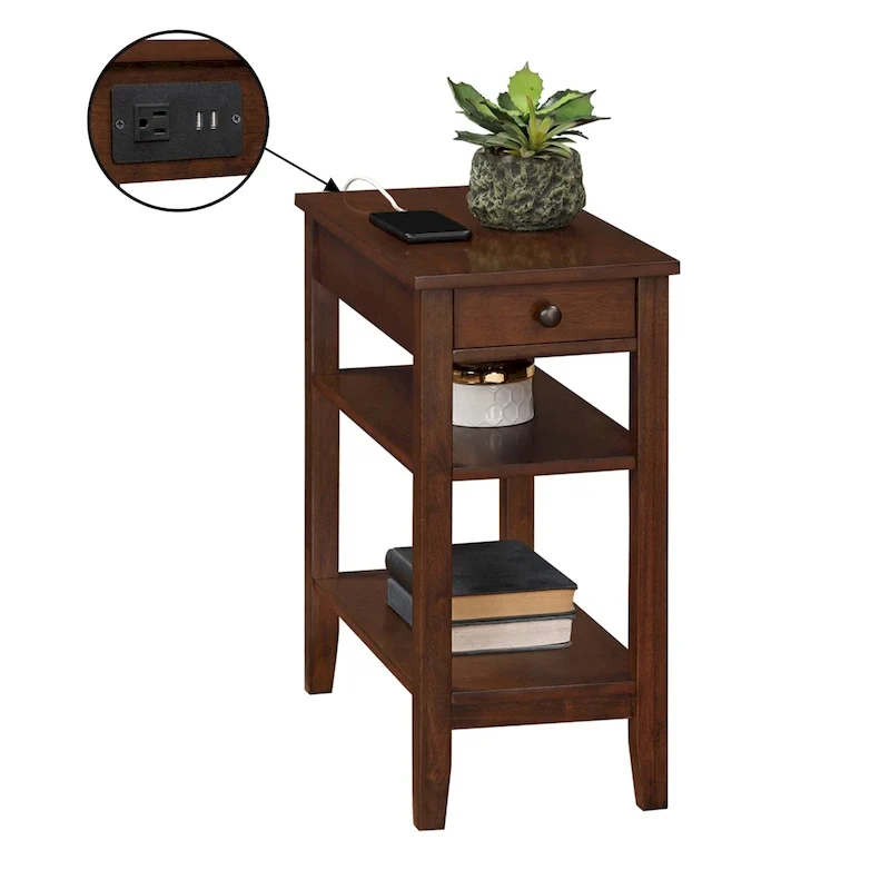 1 Drawer Chairside End Table with Charging Station and Shelves