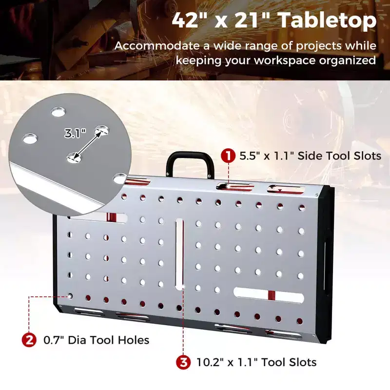 Costway Welding Table 42 x 21 with Adjustable Height 2 Bar Clamps and Carrying Handle