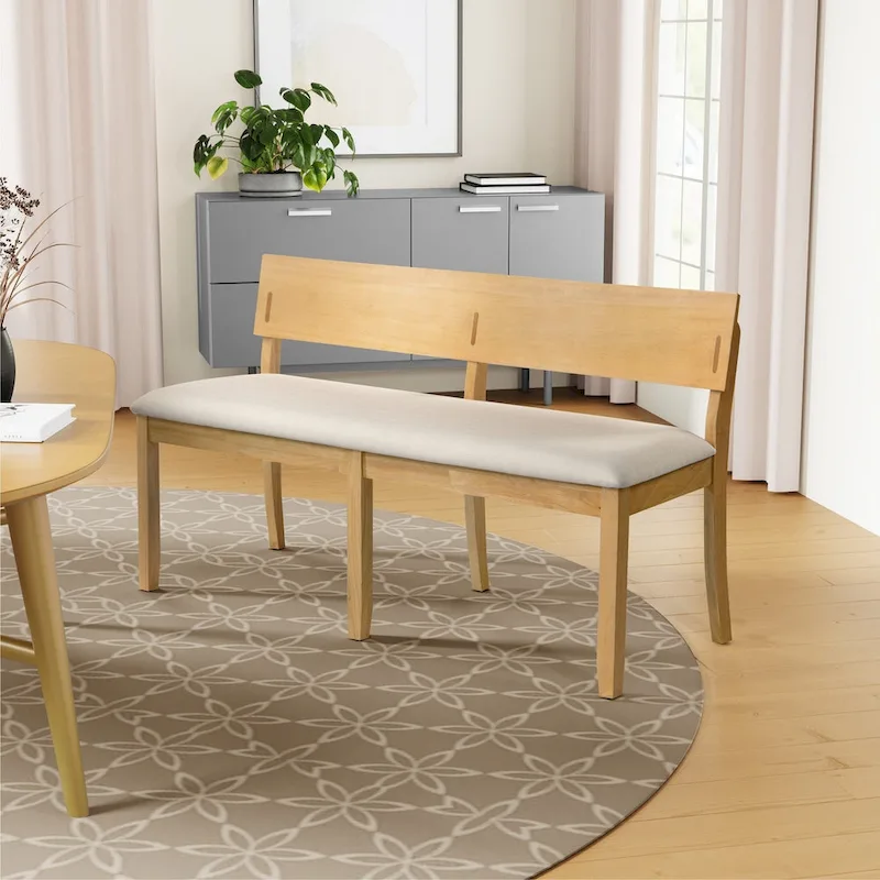 Wood Dining Bench with Cushioned Seat