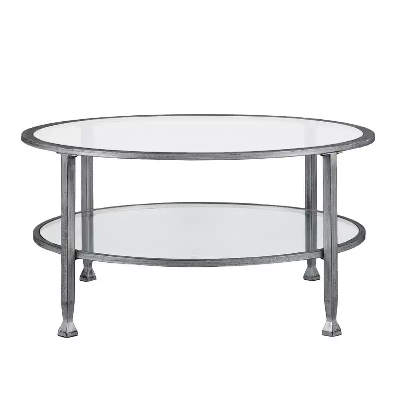 HomeRoots 36 Silver Glass And Metal Round Coffee Table
