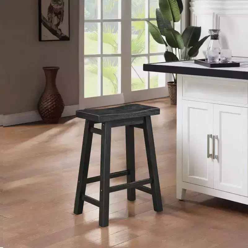 Backless Saddle Counter Height Barstool, Black Charcoal Finish