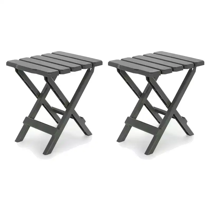 Camco Adirondack Portable Outdoor Camping Small Weatherproof Rustproof Durable Plastic Folding Side Table for Indoor and Outdoor Use, Sage (2 Pack)