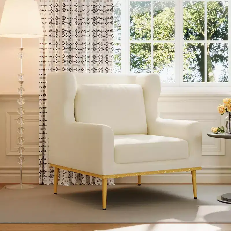 Modern Velvet Armchair with Pillow, Curved Silhouette, Iron Frame, High-Density Foam Seat, 330 lbs Capacity