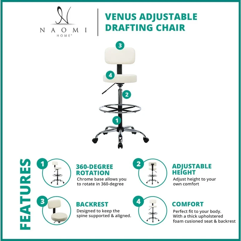 Adjustable Ergonomic Drafting Chair - Cream