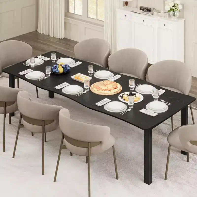 71 / 78 Rectangular Dining Table for 6-8 with Wave Irregular Edge and Metal Frame Waterproof Scratch-Resistant, Versatile for Dining/Work/Study