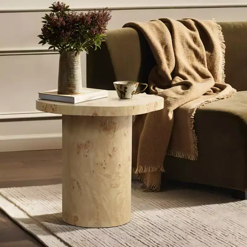 LuxenHome Burl Wood Finish Manufactured Wood 19.3-Inch Tall Side Table with Irregular Shape Top Brown