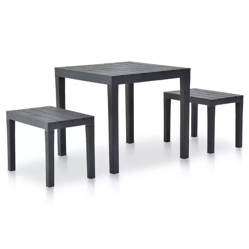 vidaXL Patio Furniture Set 3 Piece Outdoor Bench and Table Dining Set Plastic