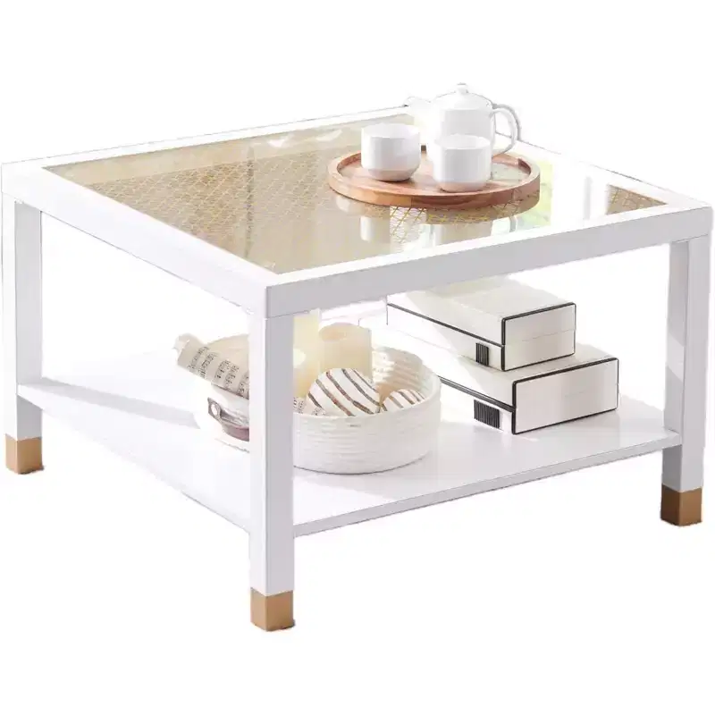 Everett Gold Mesh Glass Coffee Table with Metal Frame