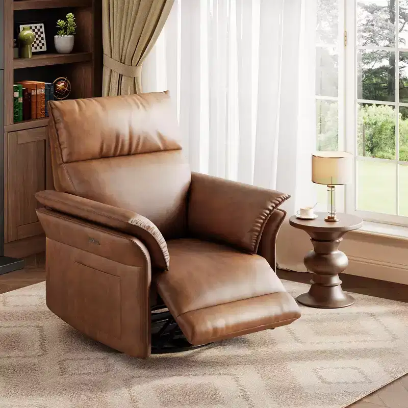 Power Recliner Chair, 270 Swivel Rocker Glider with USB Port, PU Leather Upholstery, Double-Layer Armrests, Nursery/Living Room Chair