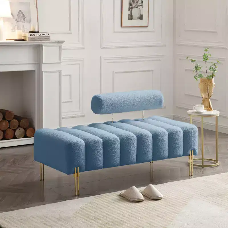 53.2 Wide Light Blue Upholstered Bench, Modern 2 Seater Sofa for Bedroom, Entryway, or Hallway, End of Bed Bench with Comfy Seating