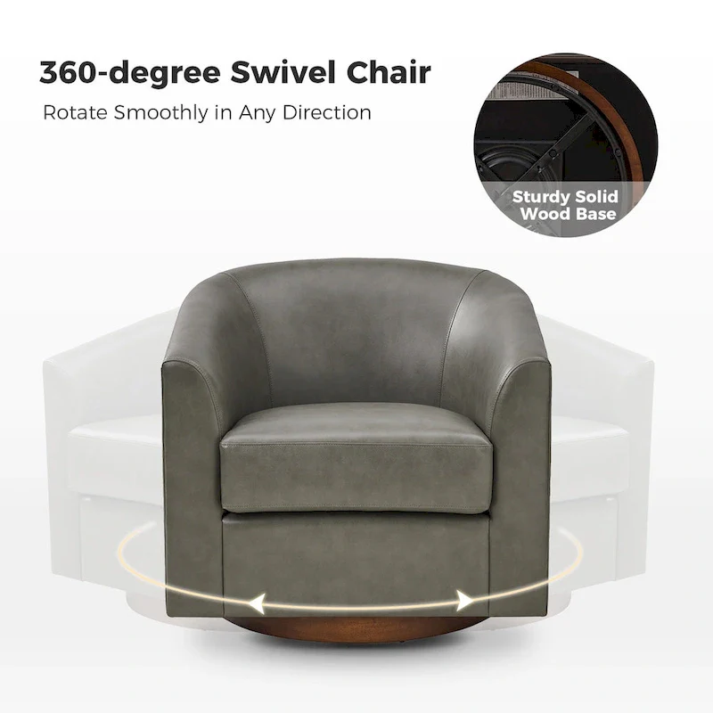 Haley Modern Swivel Barrel Faux Leather Chair with Solid Wood Base Set of 2