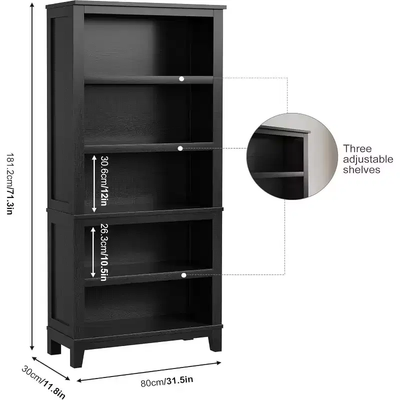 71 Farmhouse Bookcase - 5-Tier Adjustable Shelf, 31.5 Wide with Wooden Legs, Rustic Vintage Style for Living Room & Office