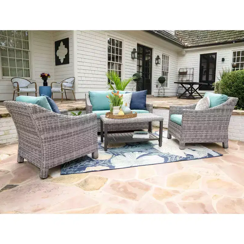 Leisure Made Marietta 4pc Wicker Seating in Spa Blue Fabric