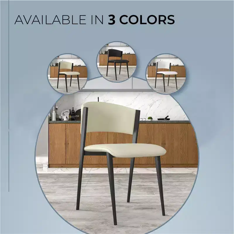 LeisureMod Aspen Series Upholstered Dining Chair in Leather Seats with Black Iron Frame and Legs, Modern Kitchen, Dining Room, Cafe Seating