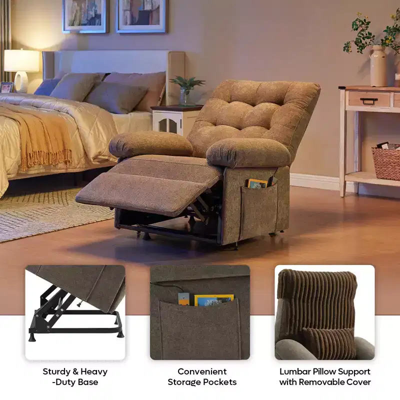 Power Lift Recliner Chair for Elderly,Adjustable Angle Electric Recliner With Triple Motor,Side Pocket&Soft Recliner for Living Room & Bedroom