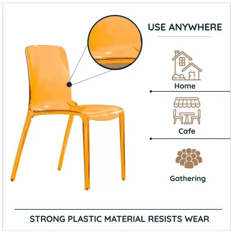 Clear Acrylic Dining Chair Set of 2 Stackable Waterfall Edge Lightweight 275 lbs