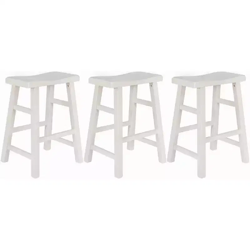 eHemco Heavy-Duty Solid Wood Saddle Seat Kitchen Counter Height Barstools, 24 Inches, Set of 3