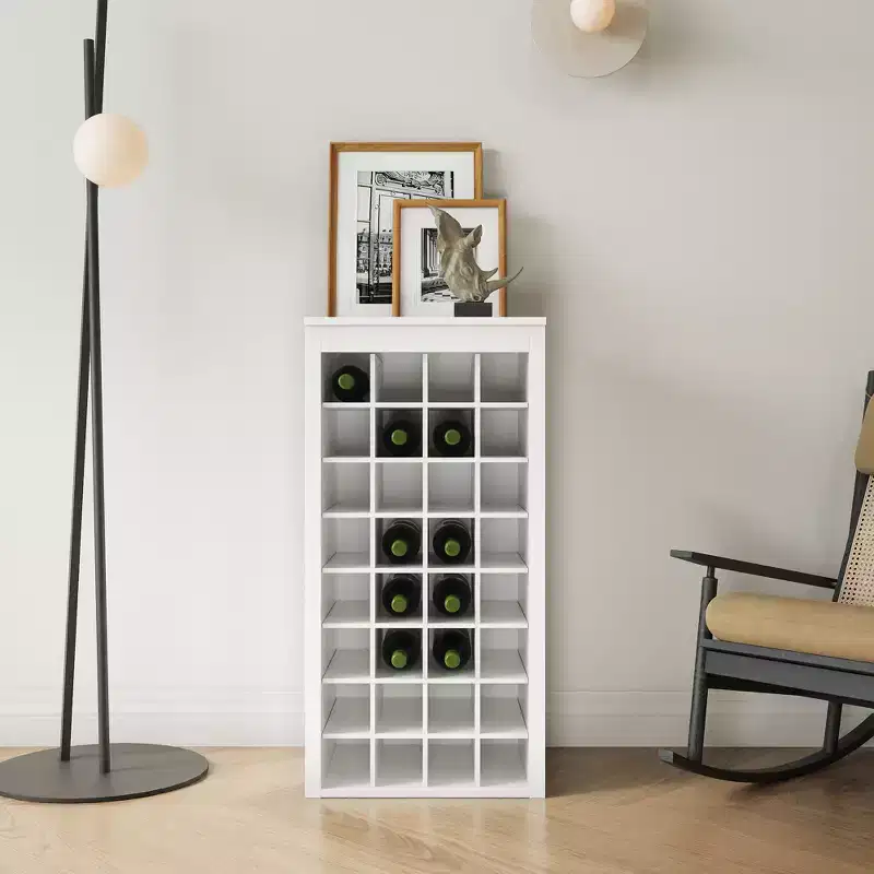 JVNOXK 17-inch modular wine cabinet, MDF dark finish sideboard, 32 wine bottle capacity, suitable for living rooms and dining rooms, white