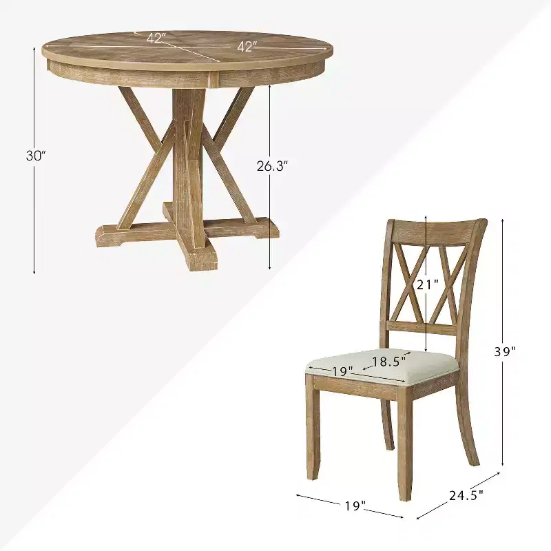Noelia 5-Piece Round Natural Dining Set with 4 Chairs and Round Table| ART OF LIVING DESIGNS-Natural