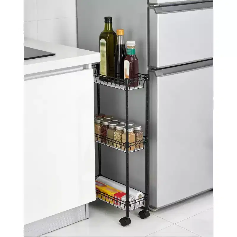 3 Tier Slim Rolling Storage Cart,Metal Utility Cart with Wheels, Adjustable Shelving Unit Basket for Kitchen Bathroom Laundry Room Narrow Corner