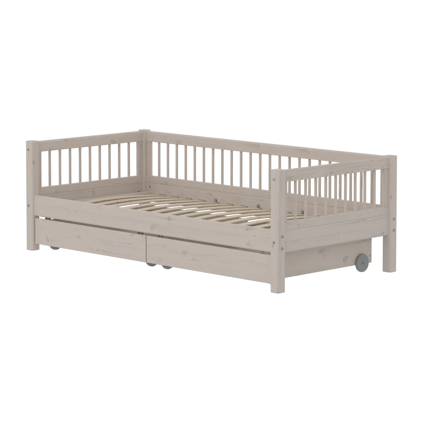 Single Bed with Storage and Safety Rail, 90x200 cm, Grey