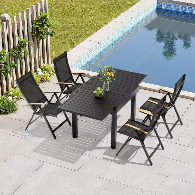 Crestlive Products Modern Aluminum Outdoor Dining sets Expandable Patio Dining Table with Floding chairs for 4-10 People Outside